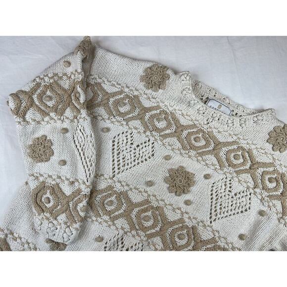 Vintage Express Tricot Sweater Womens Large Ivory Cream Long Sleeve Handknitted - Picture 2 of 16